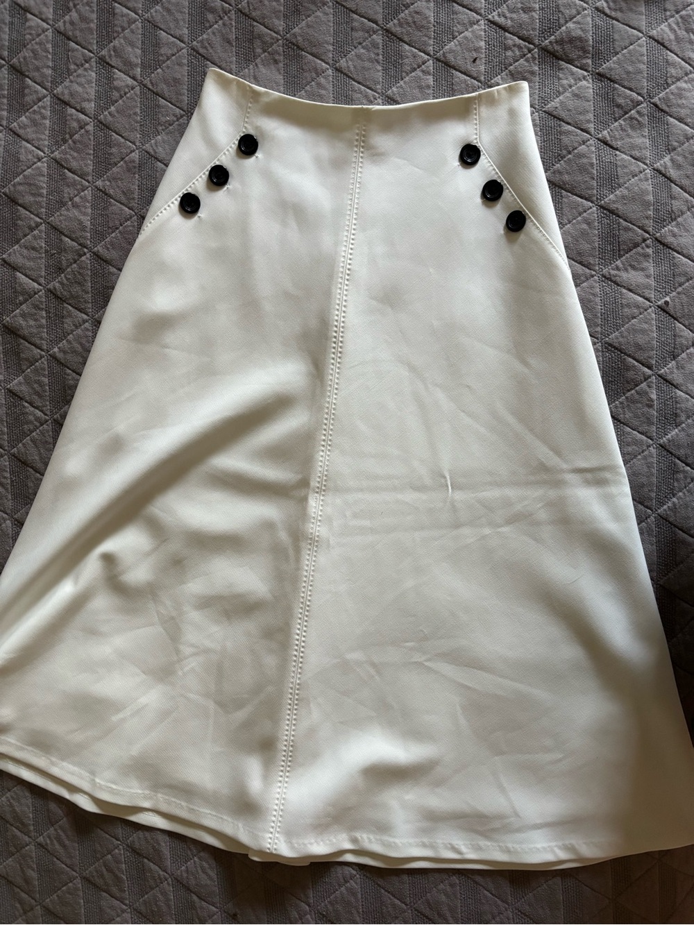 WHBM White Sailor Black Button Midi Skirt Coastal